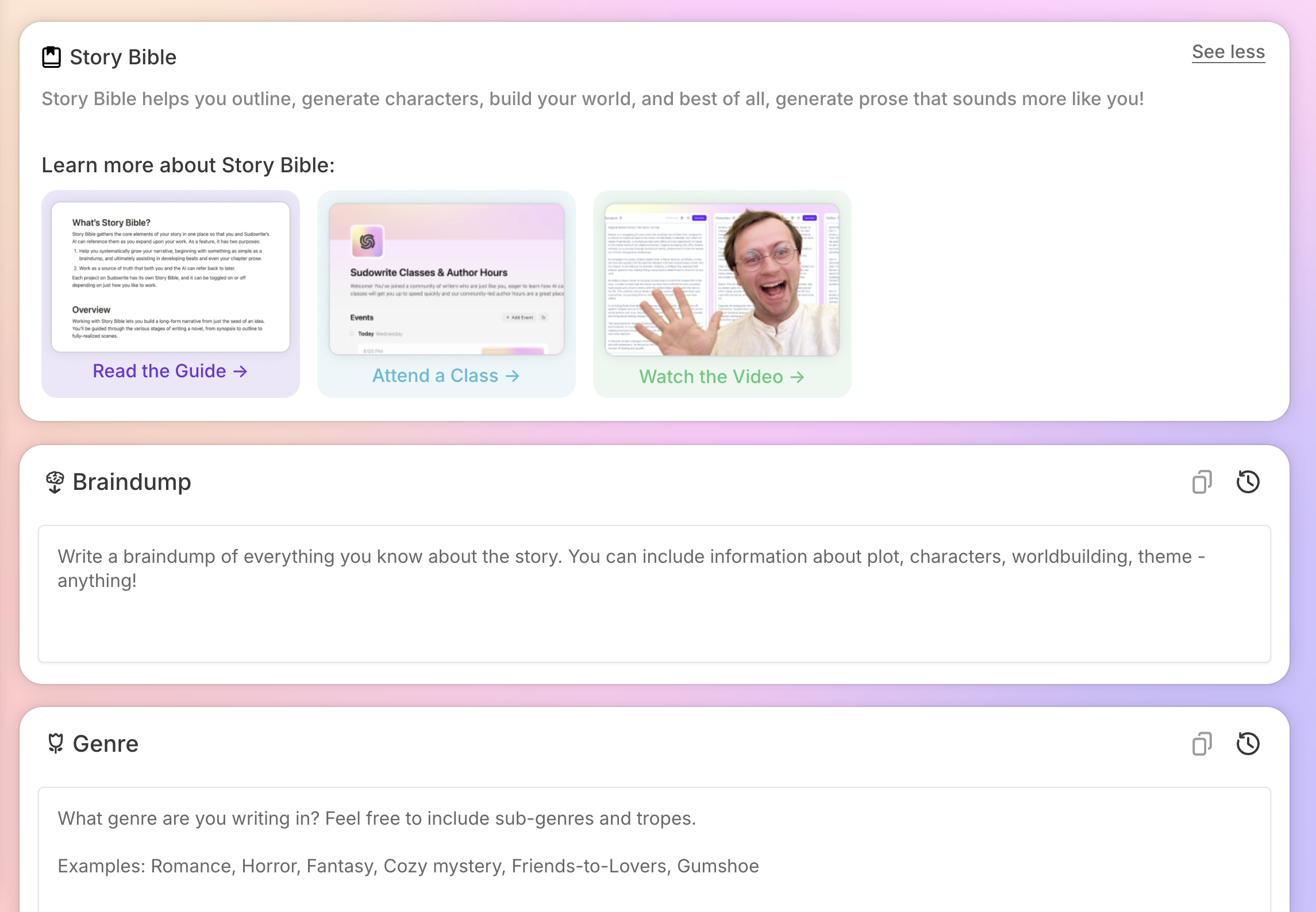screenshot of sudowrite ai story generator